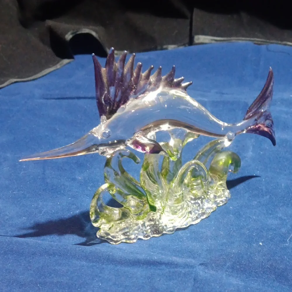 Glass Marlin Fish Figurine - Purple and Green